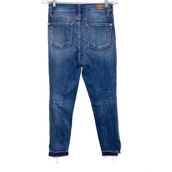 Judy Blue Skinny Fit Jeans Womens 5 / 27 Raw Hem Slit Ankle Stretch Distressed - Picture 2 of 11
